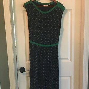 Boden Navy and Green Polka Dot Midi Dress